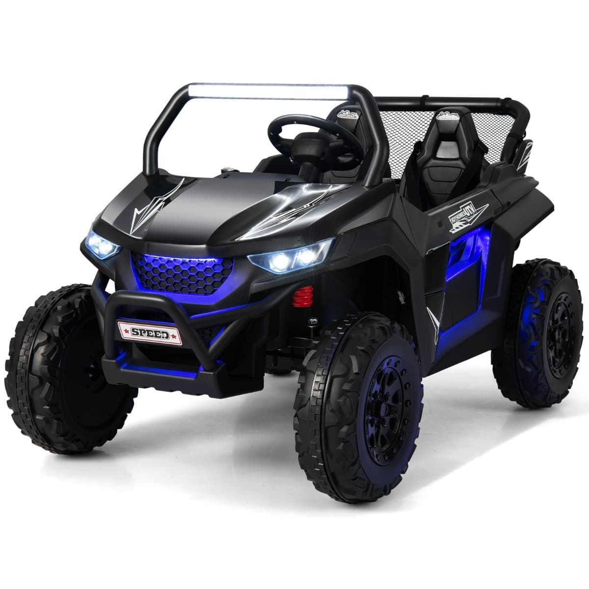CostwayVoiture électrique Enfant 12 V Télécommande pour 3-8 Ans 2 Vitesses Ressort de Suspension Charge 59KG 118x74x71CM Noir