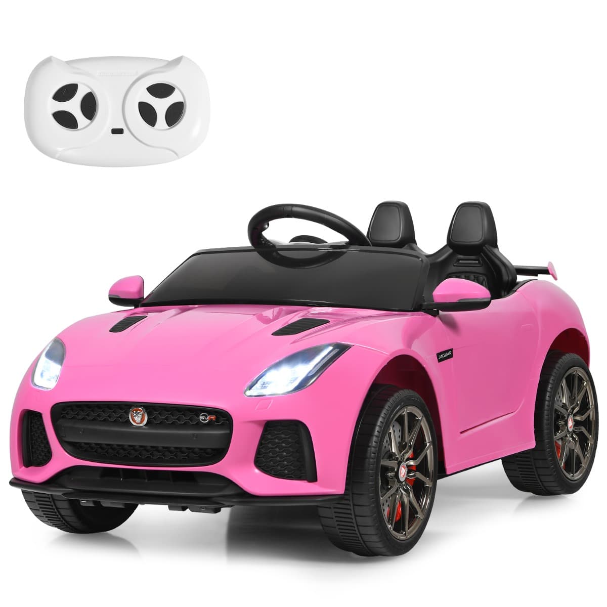 CostwayVoiture Électrique 12V pour Enfants 3-8 Ans avec Télécommande 2.4G Suspension à Ressorts et 2 Portes Verrouillables Rose