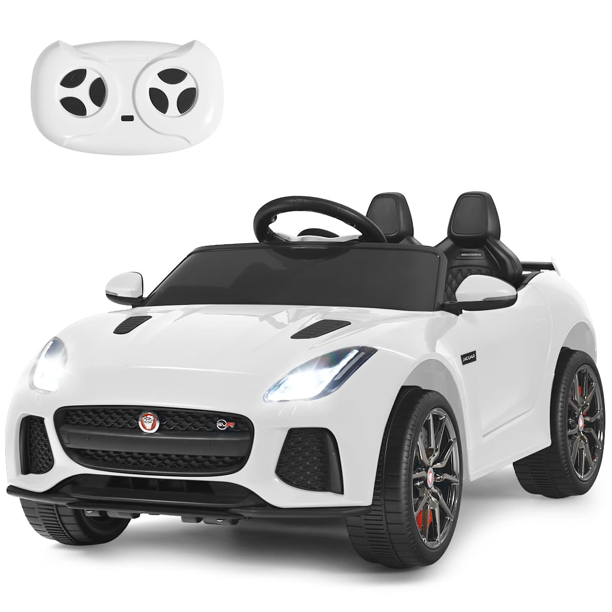 CostwayVoiture Électrique 12V pour Enfants 3-8 Ans avec Télécommande 2.4G Suspension à Ressorts et 2 Portes Verrouillables Blanc