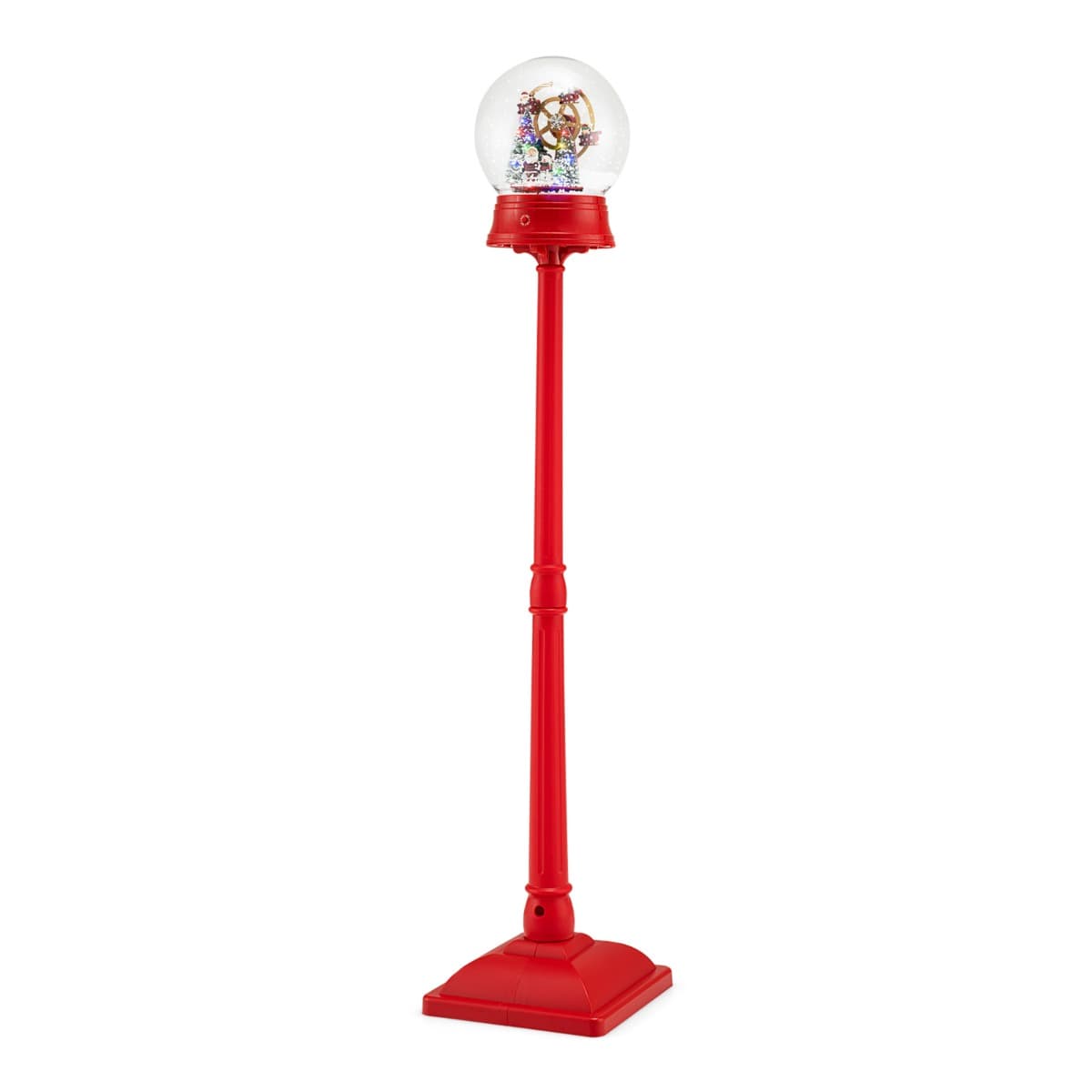 CostwayLampadaire de Noël Musical 150CM sur Pied avec 8 Mélodies Neige Soufflante Scène Rotative 15 LED Colorées avec Grande Roue Rouge